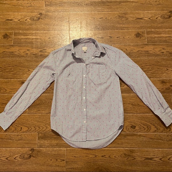 A New Day pink polka dot striped blouse - Picture 2 of 4